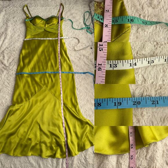 Adrianna Papell silk corset dress maxi gown long prom formal evening chartreuse - Picture 5 of 17